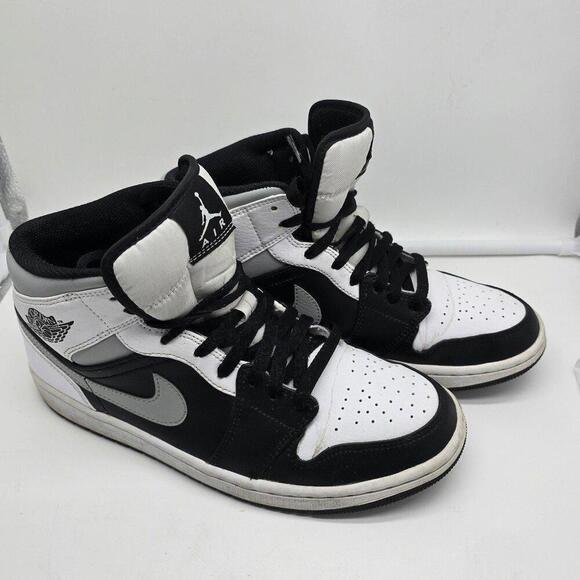 Nike Air Jordan 1 Mid Shoes 9‎ Black/White/Grey Men - Picture 1 of 10